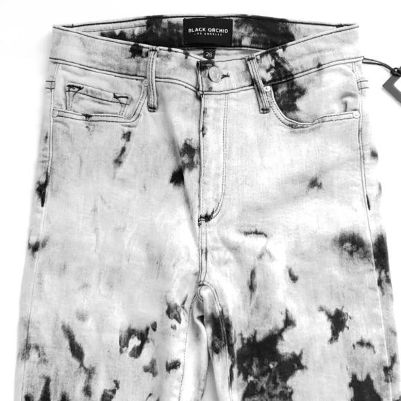 NWT Black Orchid Tie Dye Black & White High Rise Skinny Jeans - Picture 5 of 8